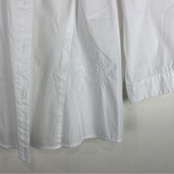 Chico's 100% Cotton Paisley Embroidered Button Up Down Shirt Top Blouse 2 Large - Picture 2 of 5